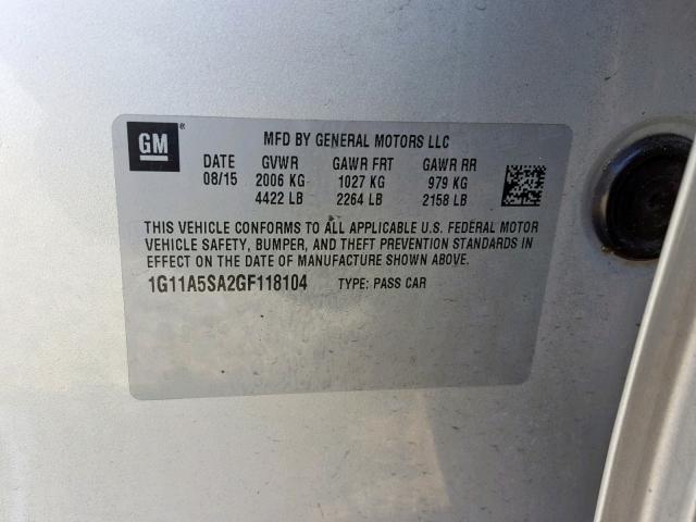 1G11A5SA2GF118104 - 2016 CHEVROLET MALIBU LIM SILVER photo 10