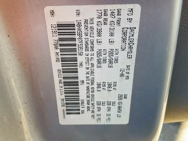 1A8HX58P07F535150 - 2007 CHRYSLER ASPEN LIMI SILVER photo 10