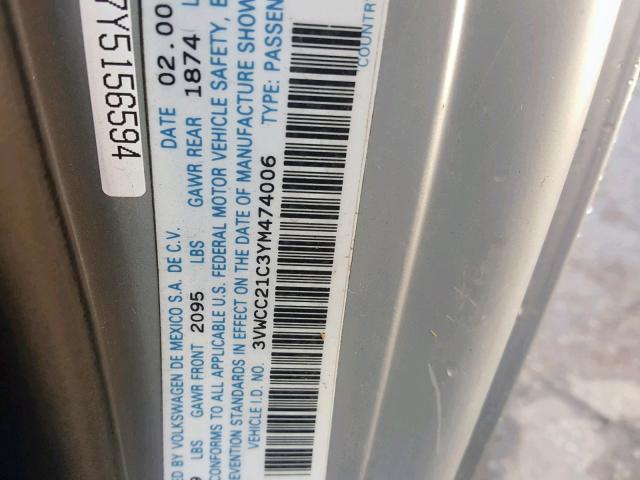 3VWCC21C3YM474006 - 2000 VOLKSWAGEN NEW BEETLE Silber Foto 10