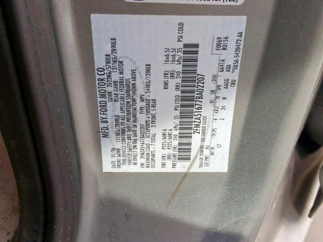 2FMZA51677BA02207 - 2007 FORD FREESTAR S SILVER photo 10