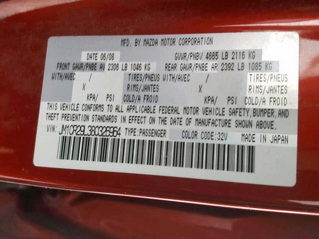 JM1CR29L380326964 - 2008 MAZDA 5 RED photo 10