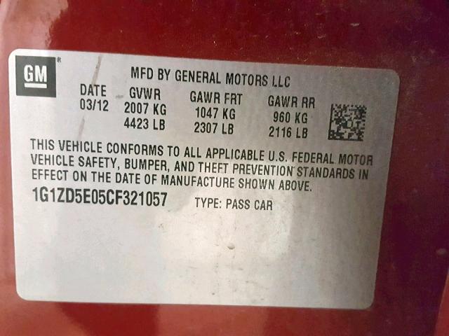 1G1ZD5E05CF321057 - 2012 CHEVROLET MALIBU 2LT RED photo 10