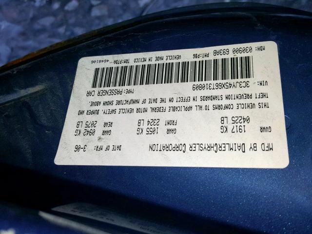 3C3JY45X66T310809 - 2006 CHRYSLER PT CRUISER BLUE photo 10