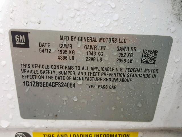 1G1ZB5E04CF324084 - 2012 CHEVROLET MALIBU LS 白色 照片 10