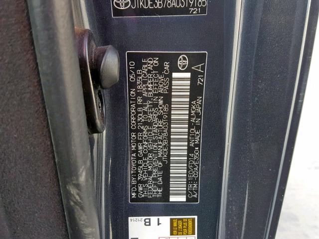 JTKDE3B78A0319185 - 2010 TOYOTA SCION TC 灰色 照片 10