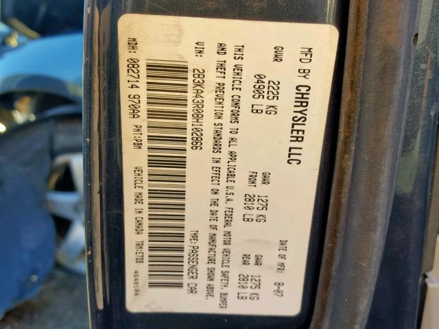 2B3KA43R08H102866 - 2008 DODGE CHARGER GRAY photo 10