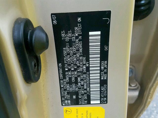 JTJGW31U182005916 - 2008 LEXUS RX 400H GOLD photo 10