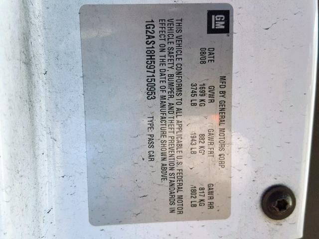 1G2AS18H597150953 - 2009 PONTIAC G5 WHITE photo 10