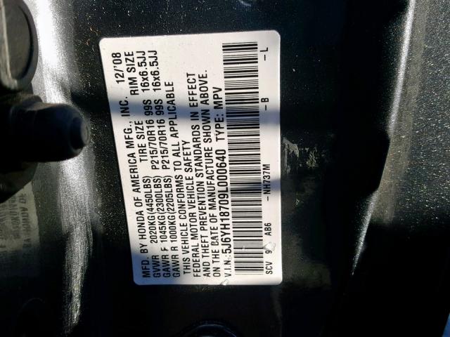 5J6YH18709L000640 - 2009 HONDA ELEMENT EX GRAY photo 10