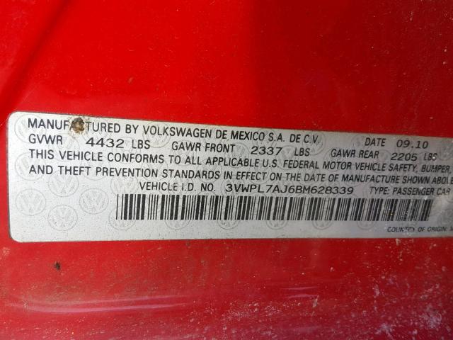 3VWPL7AJ6BM628339 - 2011 VOLKSWAGEN JETTA TDI RED photo 10