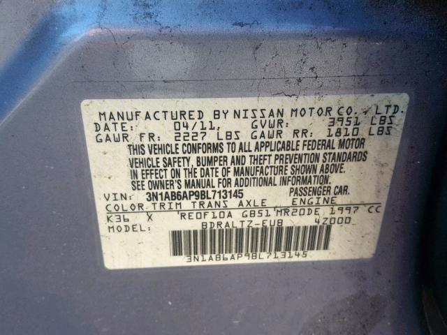 3N1AB6AP9BL713145 - 2011 NISSAN SENTRA 2.0 GRAY photo 10