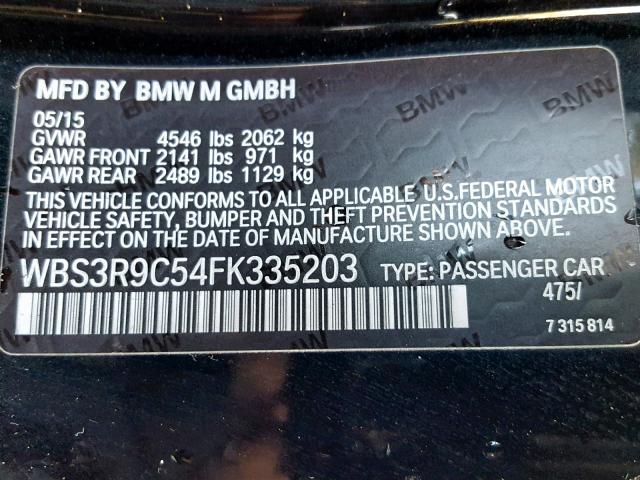 WBS3R9C54FK335203 - 2015 BMW M4 BLACK photo 10