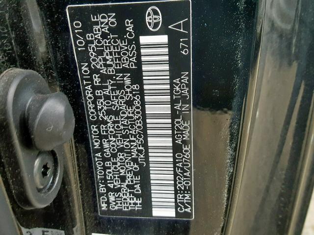 JTKJF5C70B3008618 - 2011 TOYOTA SCION TC შავი ფოტო 10