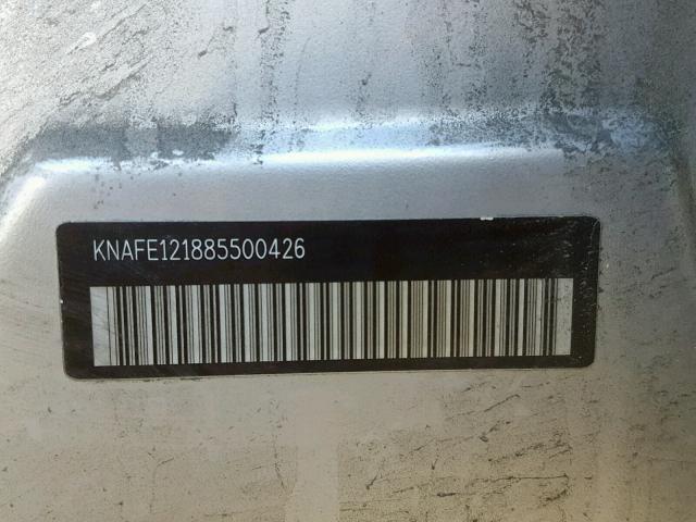 KNAFE121885500426 - 2008 KIA SPECTRA EX SILVER photo 10