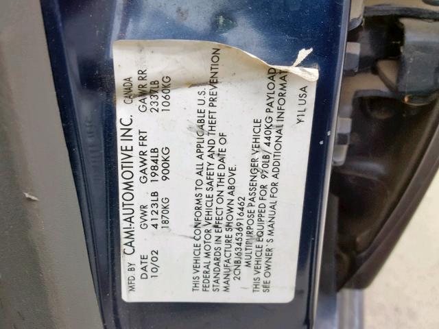 2CNBJ634536916462 - 2003 CHEVROLET TRACKER LT BLUE photo 10