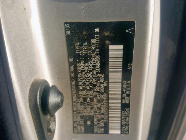 5TDZA23C55S376591 - 2005 TOYOTA SIENNA CE SILVER photo 10