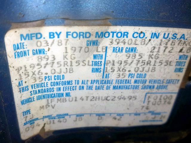 1FMBU14T9GUC02518 - 1986 FORD BRONCO II BLUE photo 10