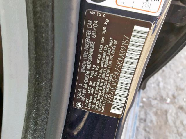 WBAEV53475KM39157 - 2005 BMW 330 I BLUE photo 10