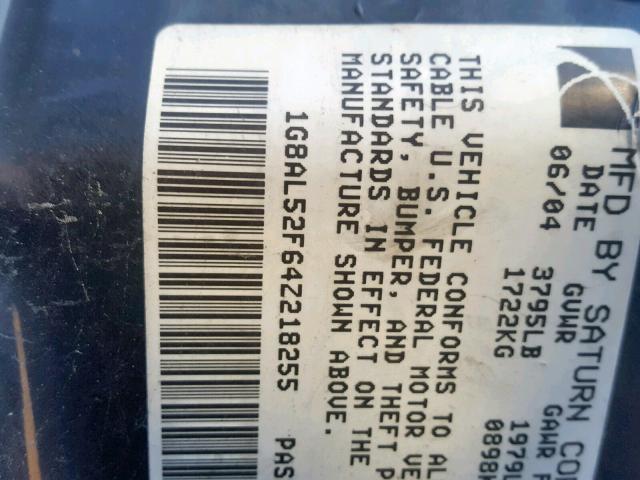 1G8AL52F64Z218255 - 2004 SATURN ION LEVEL BLACK photo 10