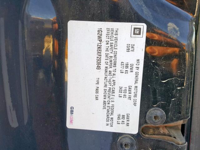 1G2WP12K6XF293649 - 1999 PONTIAC GRAND PRIX BLACK photo 10