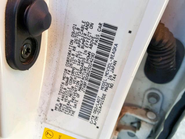 JTHBF30G625004290 - 2002 LEXUS ES 300 WHITE photo 10