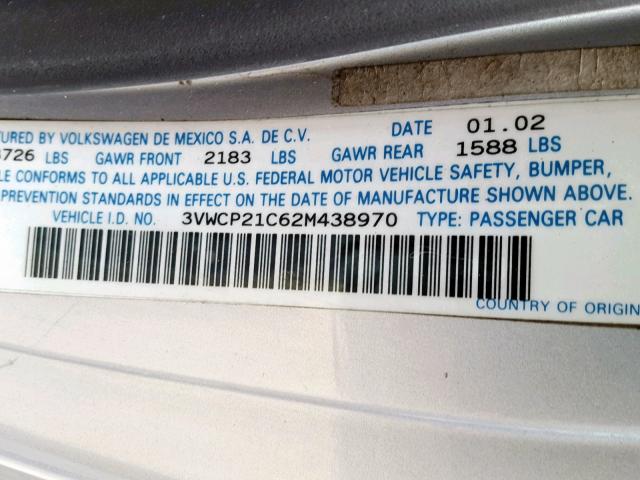 3VWCP21C62M438970 - 2002 VOLKSWAGEN NEW BEETLE Gümüş foto 10