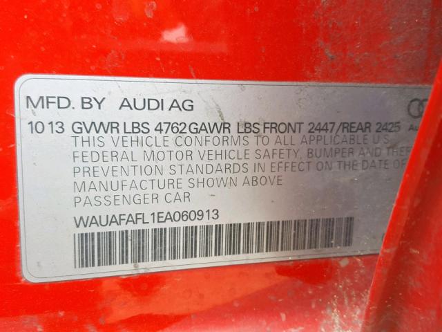 WAUAFAFL1EA060913 - 2014 AUDI A4 PREMIUM RED photo 10