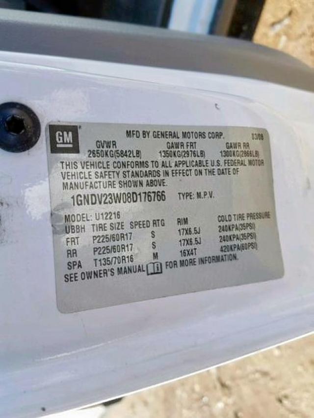 1GNDV23W08D176766 - 2008 CHEVROLET UPLANDER L Ağ foto 10