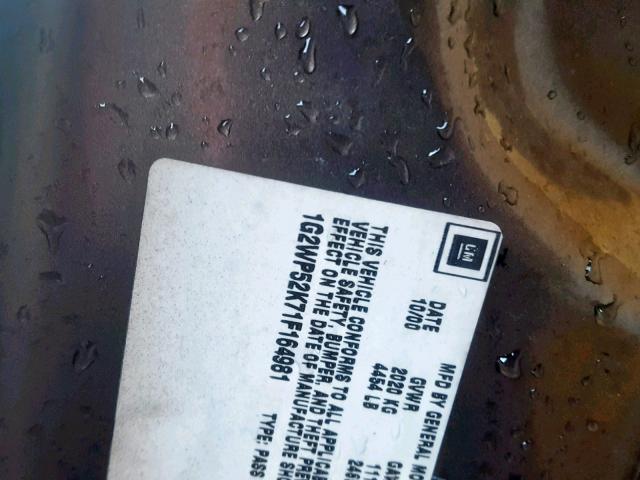 1G2WP52K71F164981 - 2001 PONTIAC GRAND PRIX TAN photo 10