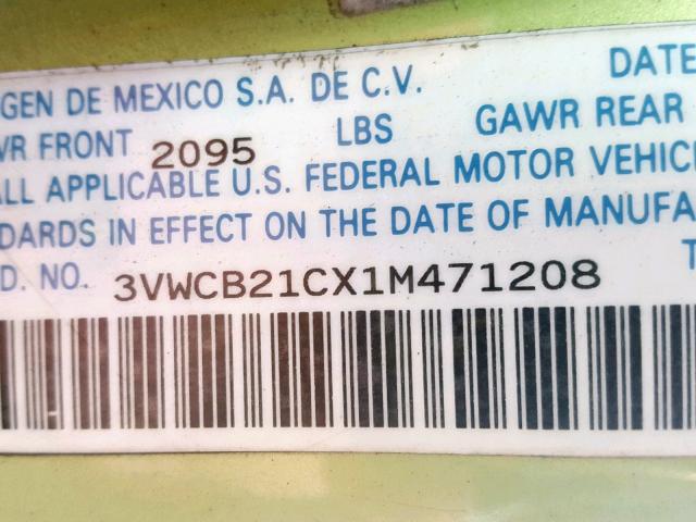 3VWCB21CX1M471208 - 2001 VOLKSWAGEN NEW BEETLE Yaşıl foto 10