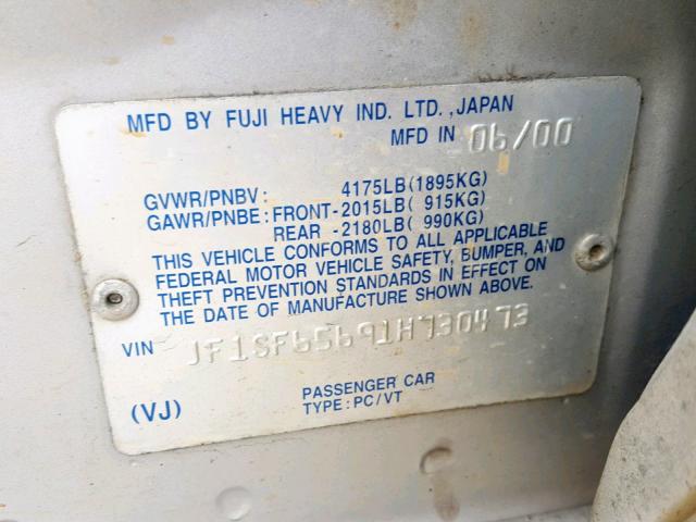 JF1SF65691H730473 - 2001 SUBARU FORESTER S ვერცხლისფერი ფოტო 10