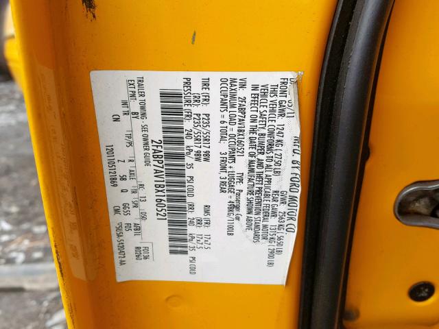 2FABP7AV1BX160521 - 2011 FORD CROWN VICT YELLOW photo 10