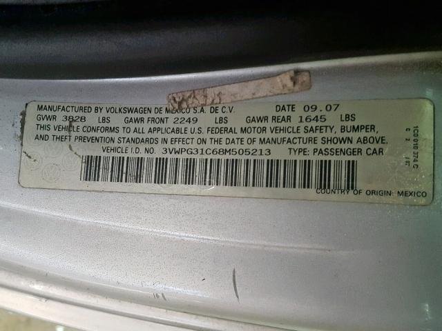 3VWPG31C68M505213 - 2008 VOLKSWAGEN NEW BEETLE Boz foto 10