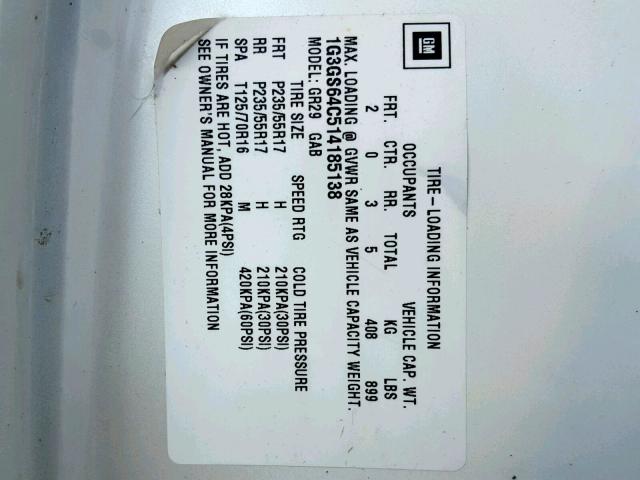 1G3GS64C514185138 - 2001 OLDSMOBILE AURORA 4.0 WHITE photo 10