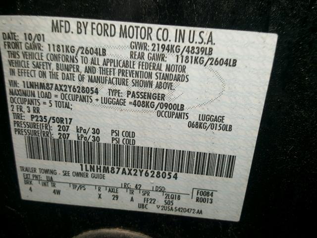 1LNHM87AX2Y628054 - 2002 LINCOLN LS BLACK photo 10