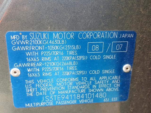 JS3TE941184101480 - 2008 SUZUKI GRAND VITA GRAY photo 10