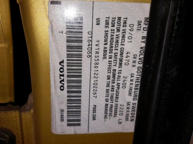 YV1RS58D122102267 - 2002 VOLVO S60 2.4T GOLD photo 10