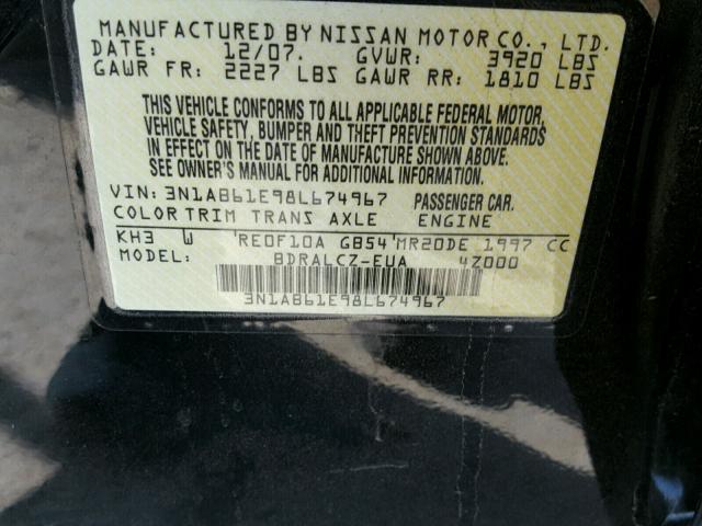 3N1AB61E98L674967 - 2008 NISSAN SENTRA 2.0 BLACK photo 10