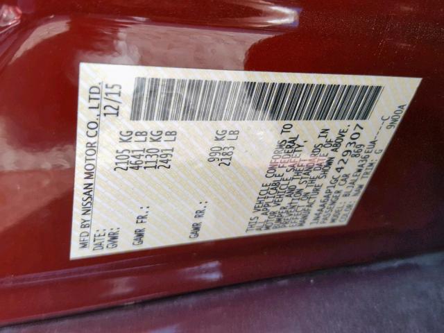 1N4AA6AP1GC429307 - 2016 NISSAN MAXIMA 3.5 RED photo 10