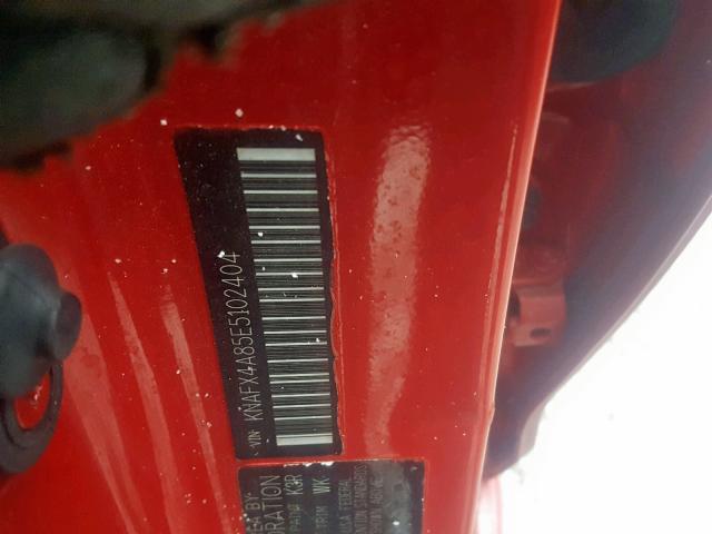 KNAFX4A85E5102404 - 2014 KIA FORTE EX RED photo 10