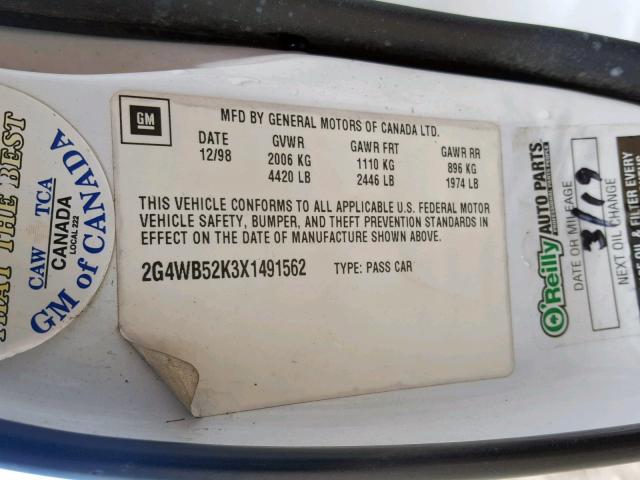 2G4WB52K3X1491562 - 1999 BUICK REGAL LS WHITE photo 10