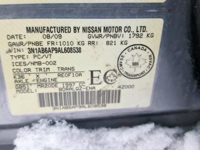 3N1AB6AP9AL608538 - 2010 NISSAN SENTRA 2.0 GRAY photo 10