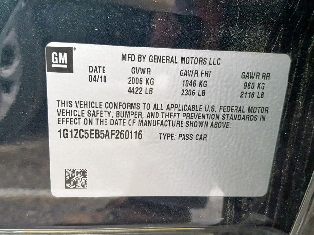 1G1ZC5EB5AF260116 - 2010 CHEVROLET MALIBU 1LT 灰色 照片 10