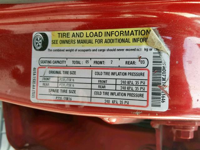 1FMDU73K14UC25646 - 2004 FORD EXPLORER X Qırmızı foto 10