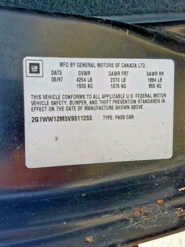 2G1WW12M3V9311233 - 1997 CHEVROLET MONTE CARL 黑色 照片 10