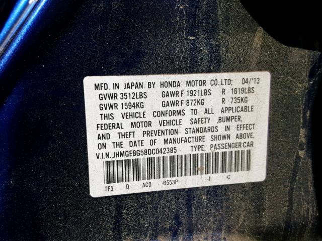 JHMGE8G58DC042385 - 2013 HONDA FIT SPORT BLUE photo 10