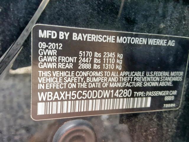 WBAXH5C50DDW14280 - 2013 BMW 528 XI BLACK photo 10