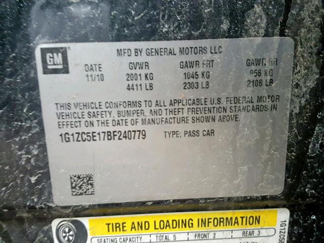 1G1ZC5E17BF240779 - 2011 CHEVROLET MALIBU 1LT BLACK photo 10