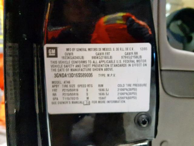 3GNDA13D16S589006 - 2006 CHEVROLET HHR LS Negro foto 10