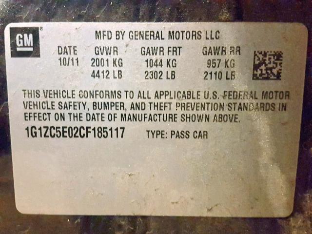 1G1ZC5E02CF185117 - 2012 CHEVROLET MALIBU 1LT 黑色 照片 10